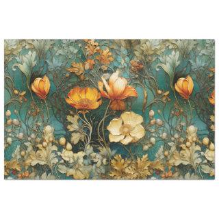 Art Nouveau Floral Fall Teal Ephemera Decoupage Tissue Paper