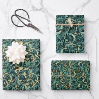 Art Nouveau Floral Vine Pattern with Teal & Green  Sheets