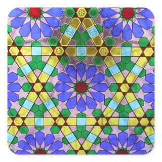 Art Nouveau Geometric Stained Glass Window Square Sticker