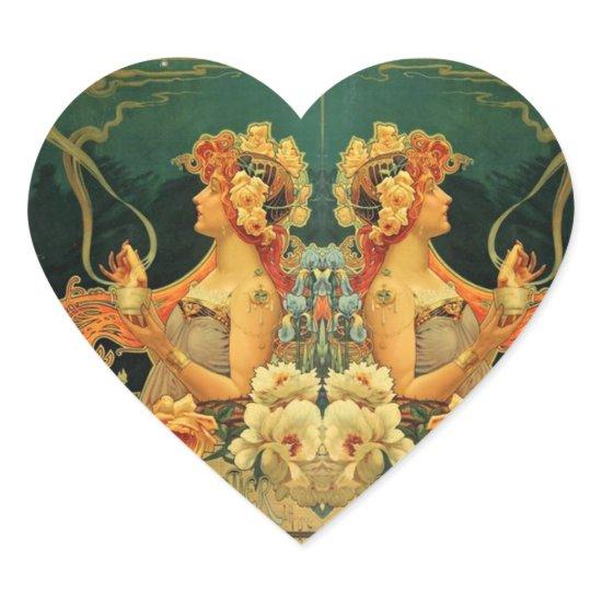 Art nouveau hot chocolate advertisement Hingre Heart Sticker