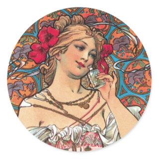 Art Nouveau - Mucha - Perfume Ad Classic Round Sticker