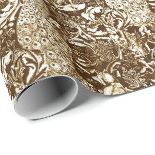 Art Nouveau Peacock Print, Brown and Cream