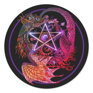 Art Nouveau pentacle dragon Classic Round Sticker