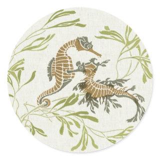 Art Nouveau Seahorse Illustration - Altered Art Classic Round Sticker