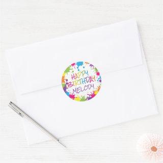 Art Party Colorful Paint Happy Birthday Classic Round Sticker