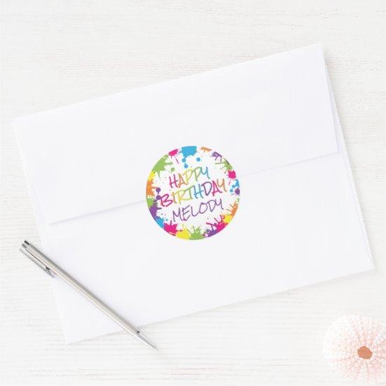 Art Party Colorful Paint Happy Birthday Classic Round Sticker