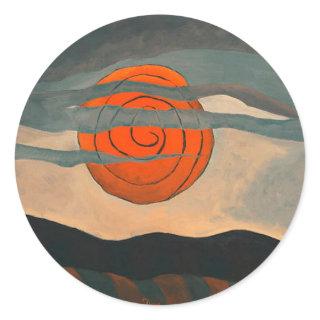 Arthur Dove painting, Red Sun, Classic Round Sticker