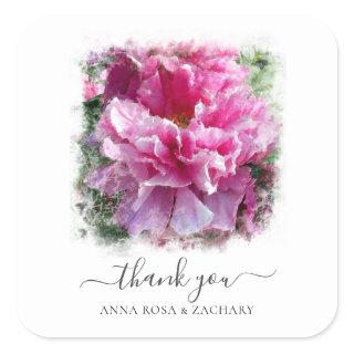 *~* Artistic Pink Peony Floral Thank You AR1 Square Sticker