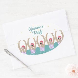 Artistic Swimmers Synchro Swimming Birthday Party Oval Sticker