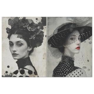 Artists Mixed Media Black White Large Faces  Tissue Paper