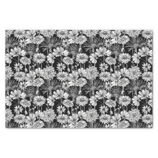 Artsy Chic Ornate Black White Daisy Floral Pattern Tissue Paper
