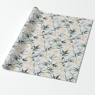 Artsy Green and Yellow Bamboo Tree Leaves