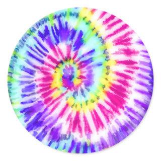 Artsy Neon Rainbow Tie Dye Watercolor Pattern Classic Round Sticker