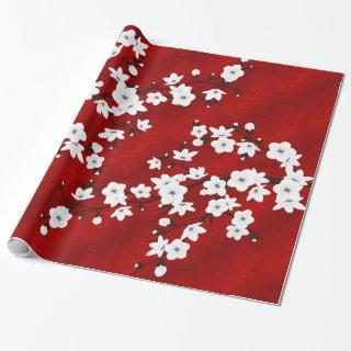 Asia Floral White Cherry Blossom Red