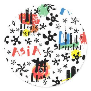Asia | Symbols Pattern Classic Round Sticker