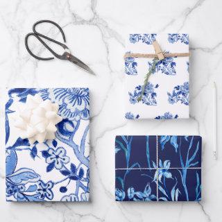 Asian Influence Chinoiserie Navy Blue White Floral  Sheets