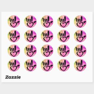 ASL I Love You Sign With Heart Classic Round Sticker