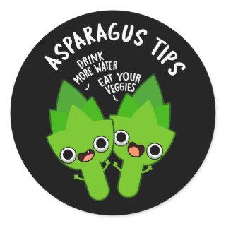 Asparagus Tips Funny Veggie Pun Dark BG Classic Round Sticker