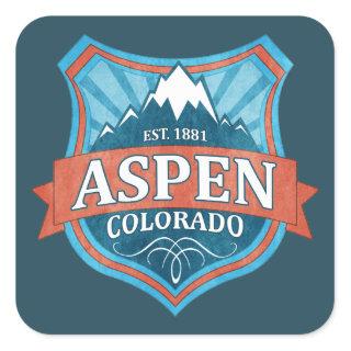 Aspen Colorado teal grunge shield square stickers