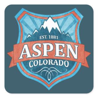 Aspen Colorado teal grunge shield square stickers