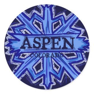 Aspen Colorado winter snowflake round sticker