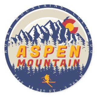 Aspen Mountain Colorado Vintage Ski Souvenirs Classic Round Sticker