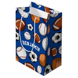 Assorted Sports All STAR Custom Text Blue Medium Gift Bag