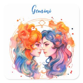 Astrology  zodiac sign of Gemini in watercolor  Square Sticker