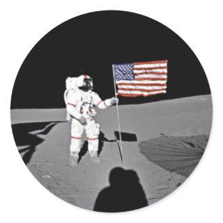 Astronaut Alan Shepard,  American Flag on Moon Classic Round Sticker