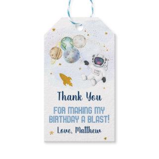 Astronaut Blue Gold Outer Space Birthday Gift Tags