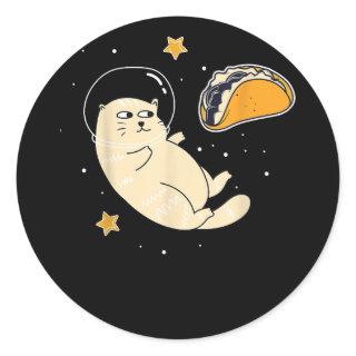 Astronaut Cat in Outer Space  Taco Moon Classic Round Sticker
