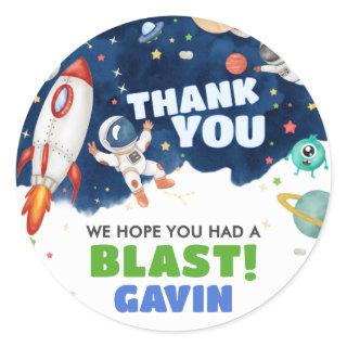 Astronaut Outer Space Birthday Party Classic Round Sticker