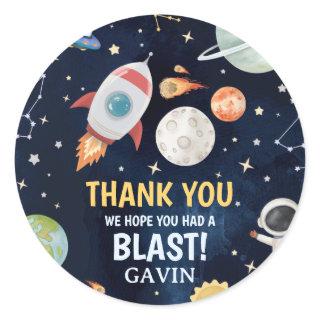 Astronaut Outer Space Blast Off Birthday Party Classic Round Sticker
