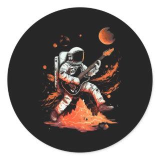 Astronaut Playing E-Guitar Space Jamming Classic Round Sticker
