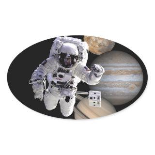 astronaut space mission solar system planets oval sticker