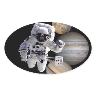 astronaut space mission solar system planets oval sticker