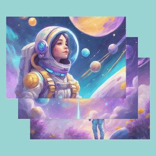 Astronaut Young Girl In Space Rockets Planets 3  Sheets