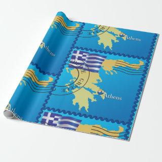 Athens Greece Travel Stamp Greek Flag and Map