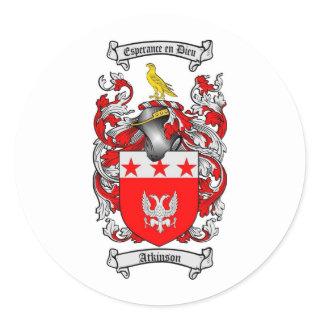 ATKINSON FAMILY CREST -  ATKINSON COAT OF ARMS CLASSIC ROUND STICKER