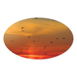Atmospheric Sky, sunset, birds, beautiful photo Oval Sticker