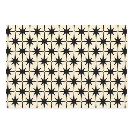 Atomic Age Mid Century Starbursts Black & Cream  Sheets