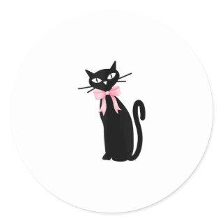 Atomic Cat With Pink Bow Cat Girly Clean Girl Kitt Classic Round Sticker