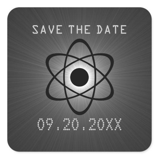 Atomic Save the Date Stickers, Gray Square Sticker