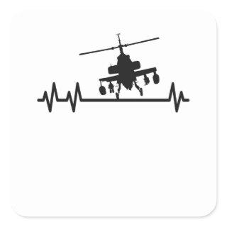 Attack Helicopter Combat Pilot Heartbeat Pulse Square Sticker