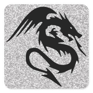 Attacking Dragon on Silver Square Sticker