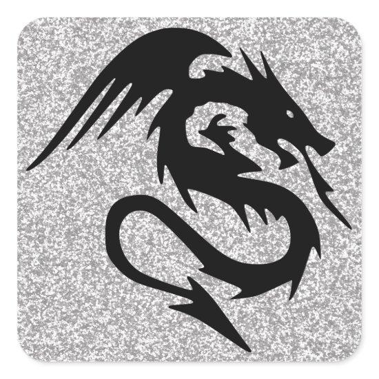 Attacking Dragon on Silver Square Sticker