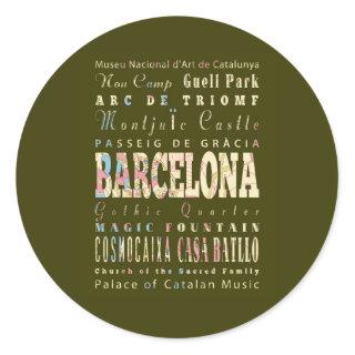 Attractions & Famous Places of Barcelona, Spain. Classic Round Sticker