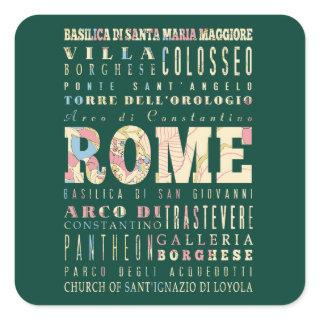 Attractions & Famous Places of Rome, Italy. Square Sticker