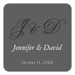 Attractive Calligraphy Script Monogram Wedding Square Sticker