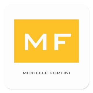 Attractive Monogram Yellow White Your Name Square Sticker